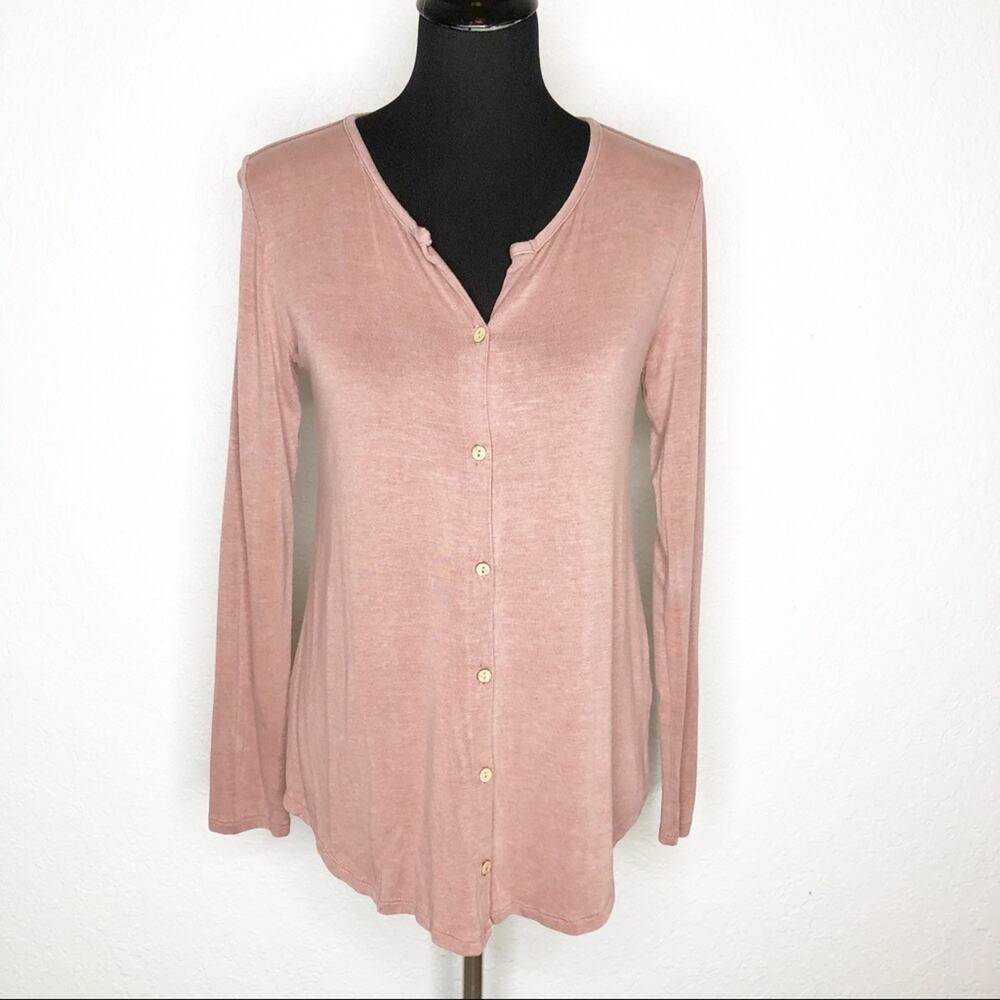 Soft Surroundings dusty mauve pink knit button down top size Extra Small XS